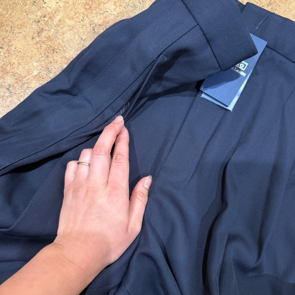 Polo Ralph Lauren Wool Silk Satin Trim Pleated Wide Leg Pants Navy Blue NWT 6 - Picture 10 of 12